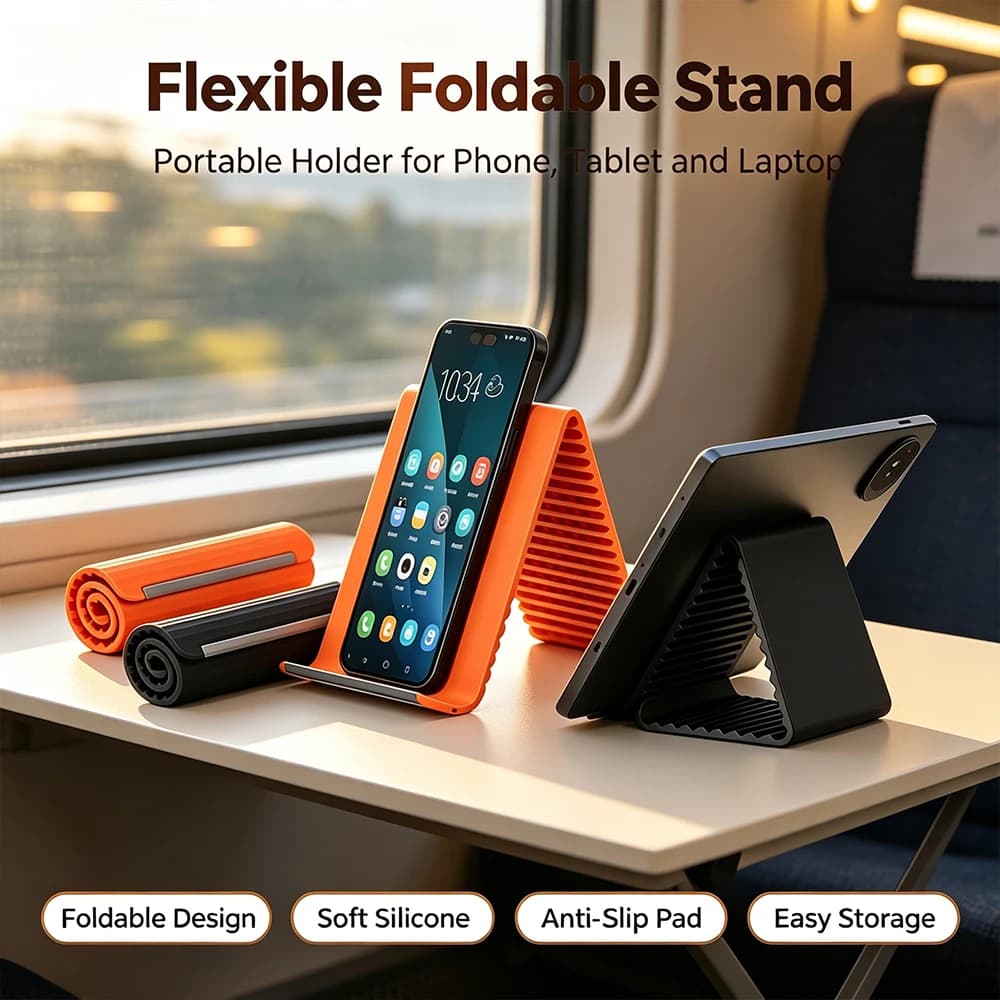 Multi‑Purpose Foldable Device Stand Compact Rollable Phone Holder Universal Support For Cellphone Tablet Laptop Home Business