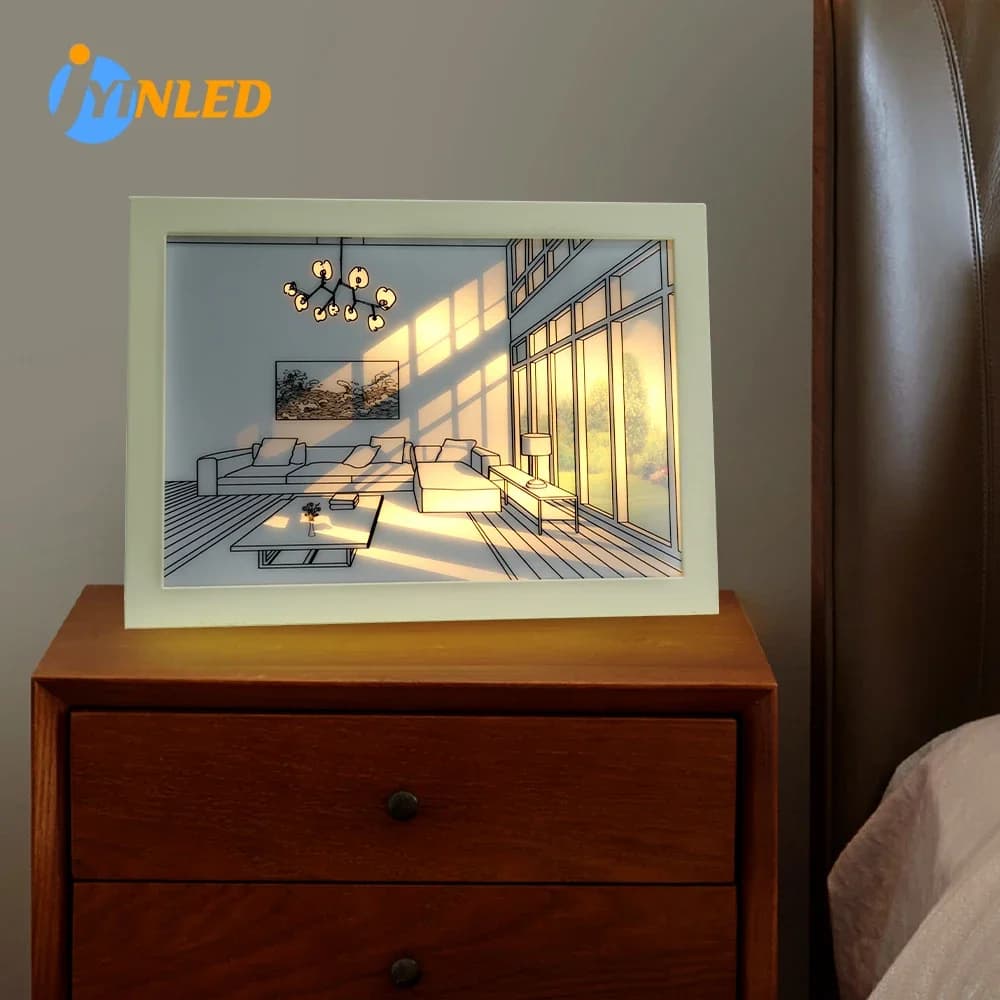 COOINJOY Decor Led Light Painting USB Plug Dimming Wall Artwork Table Lamp Indoor Sunlight Window Wooden Photo Night LuminouS