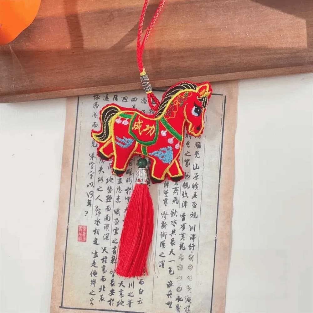 Chinese Red Chinese New Year Incense Packet with Tassel Embroidered Horse Wind Chimes Decoration Festival Atmosphere Zodiac
