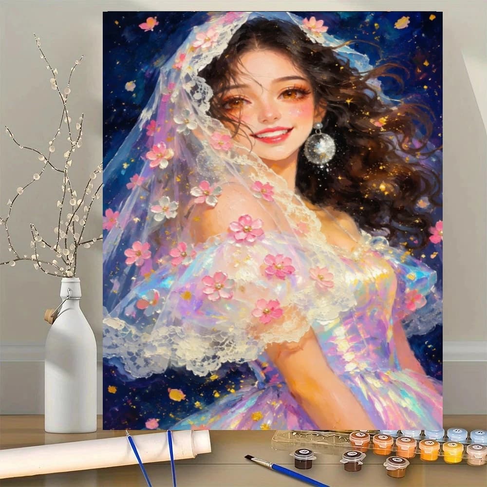 Acrylic Paint By Numbers Bride Art Oil Painting Package Art Picture For Bedroom Wall Adults Hand Painted Unique Gift