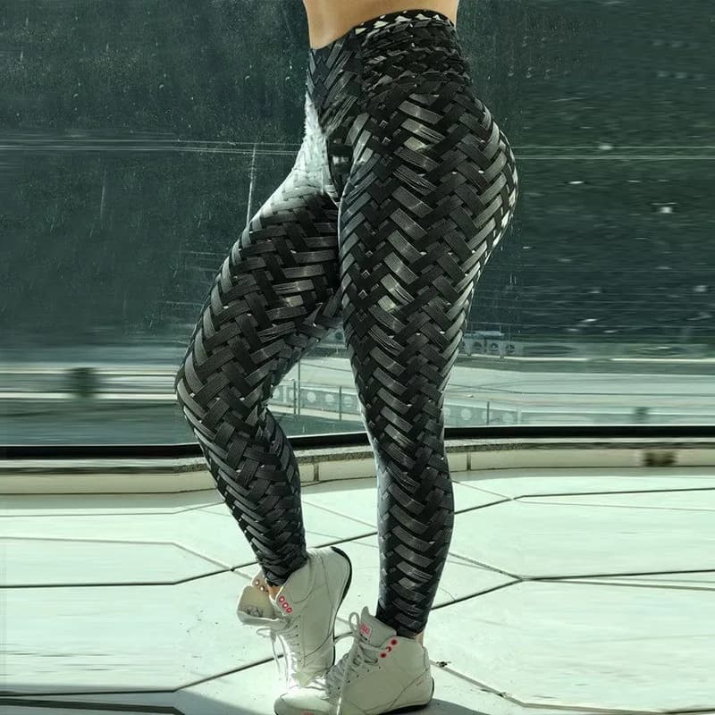 Leggins sportivi da donna Allenamento in palestra Leggings stampati in tessuto Pantaloni da yoga elastici a vita alta Pantaloni da jogging fitness Corsa Abbigliamento da donna