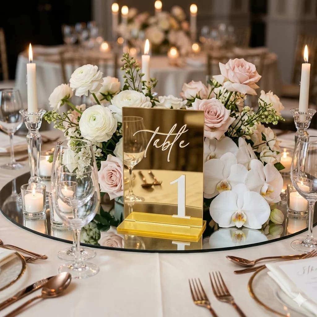 Gold Mirror Acrylic Table Numbers 1-20 with Stands,10 Pcs Double Sided Tabletop Reception Markers for Wedding, Anniversary, Part