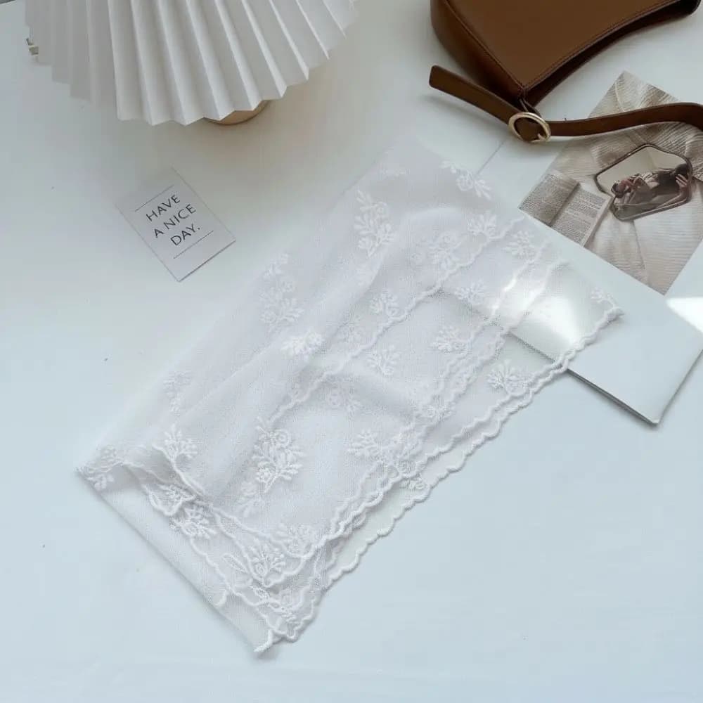 Casual Retro Women's Lace Scarf Long Korean Version Sunscreen Shawl Floating Embroidery Flower Solid Color Silk Scarf