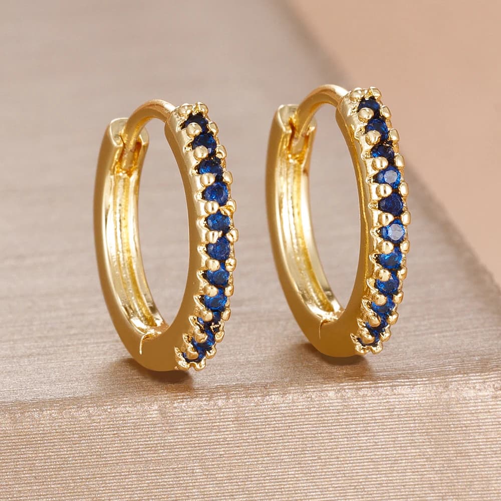 1 paio di orecchini a cerchio di lusso con zirconi blu a forma di occhio di Allah, graziosi orecchini a perno piccoli per cartilagine, gioielli coreani da donna