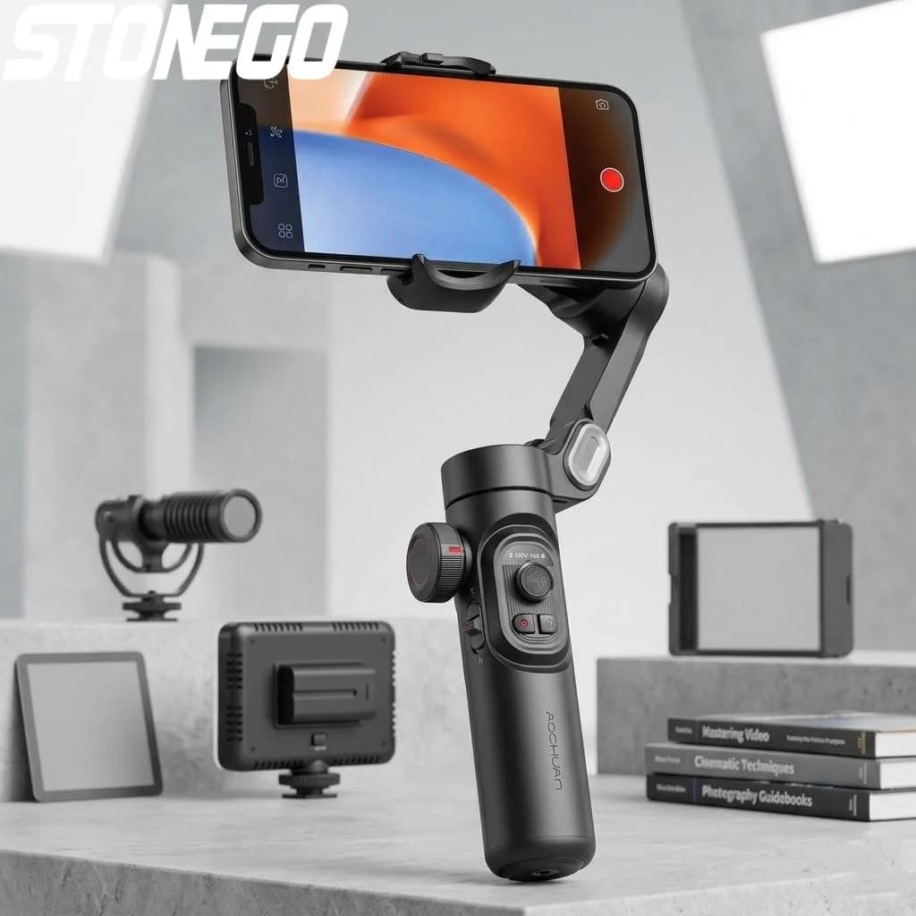 Stabilizzatore Gimbal a 3 Assi per Cellulari, Asta Selfie Anti-Vibrazione con Tracciamento del Viso, Treppiede per Riprese Video