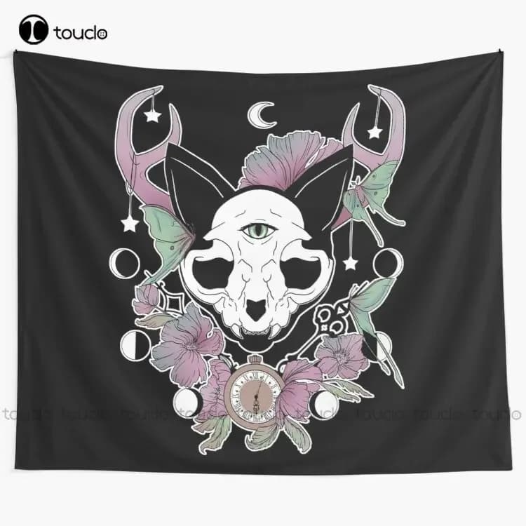 Twilight -- Skull Cat Tapestry Hip Hop Tapestry Tapestry Wall Hanging For Living Room Bedroom Dorm Room Home Decor Wall Covering