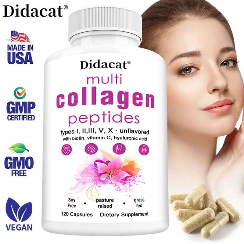 Multi-collagen Peptides: Anti-aging, clearing skin tone, skin firming, hair, nails, skin and joint health supplements