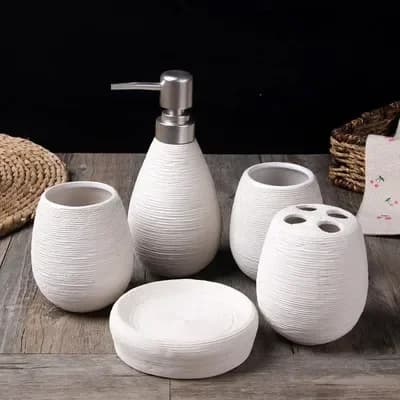 Forniture per il bagno in ceramica, bottiglia per lozione, portaspazzolino, portasapone, vassoio in melamina, tazza per collutorio/set di accessori per il bagno