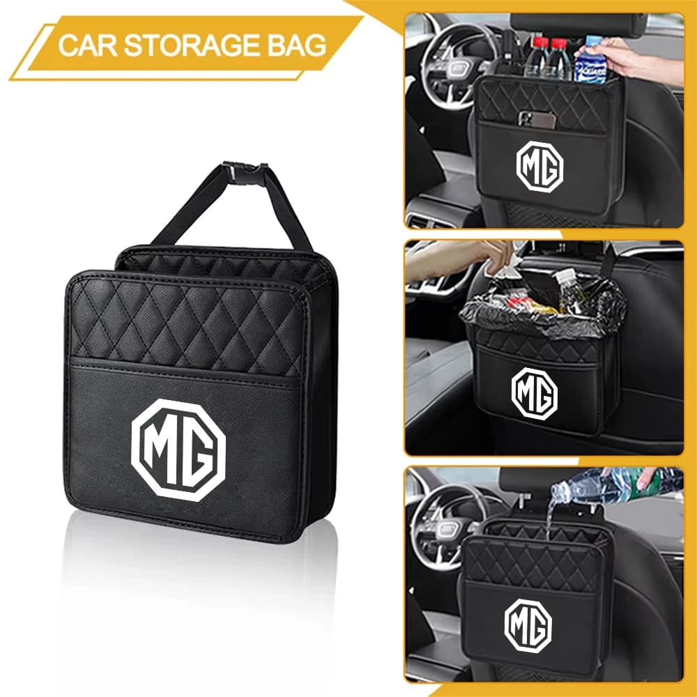 PU Leather Car Seat Back Hanging Storage Bag Organizer For Morris MG HS EHS Phev ZS MG3 MG5 MG6 MG7 GT ZR RX5 ZT RX8 EV 350 550