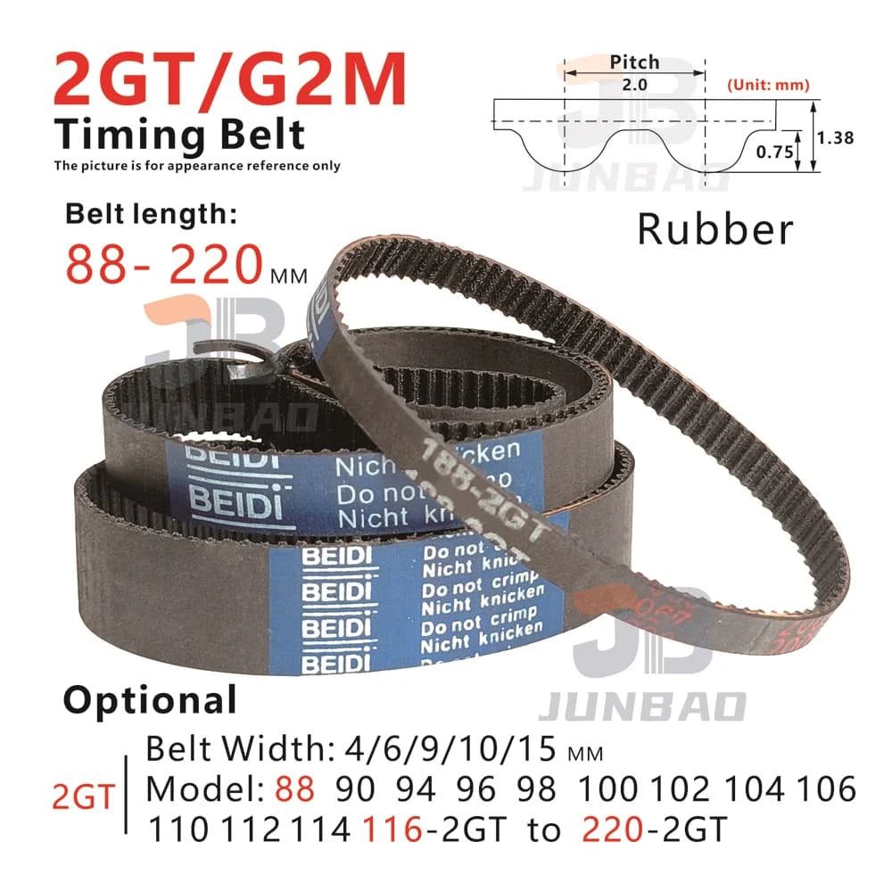88-220 mm, cinghia dentata 2GT, forma da 88-2GT a 220-2GT, per stampanti fai da te/CNC/3D e altri azionamenti. Cinghia dentata sincrona G2M
