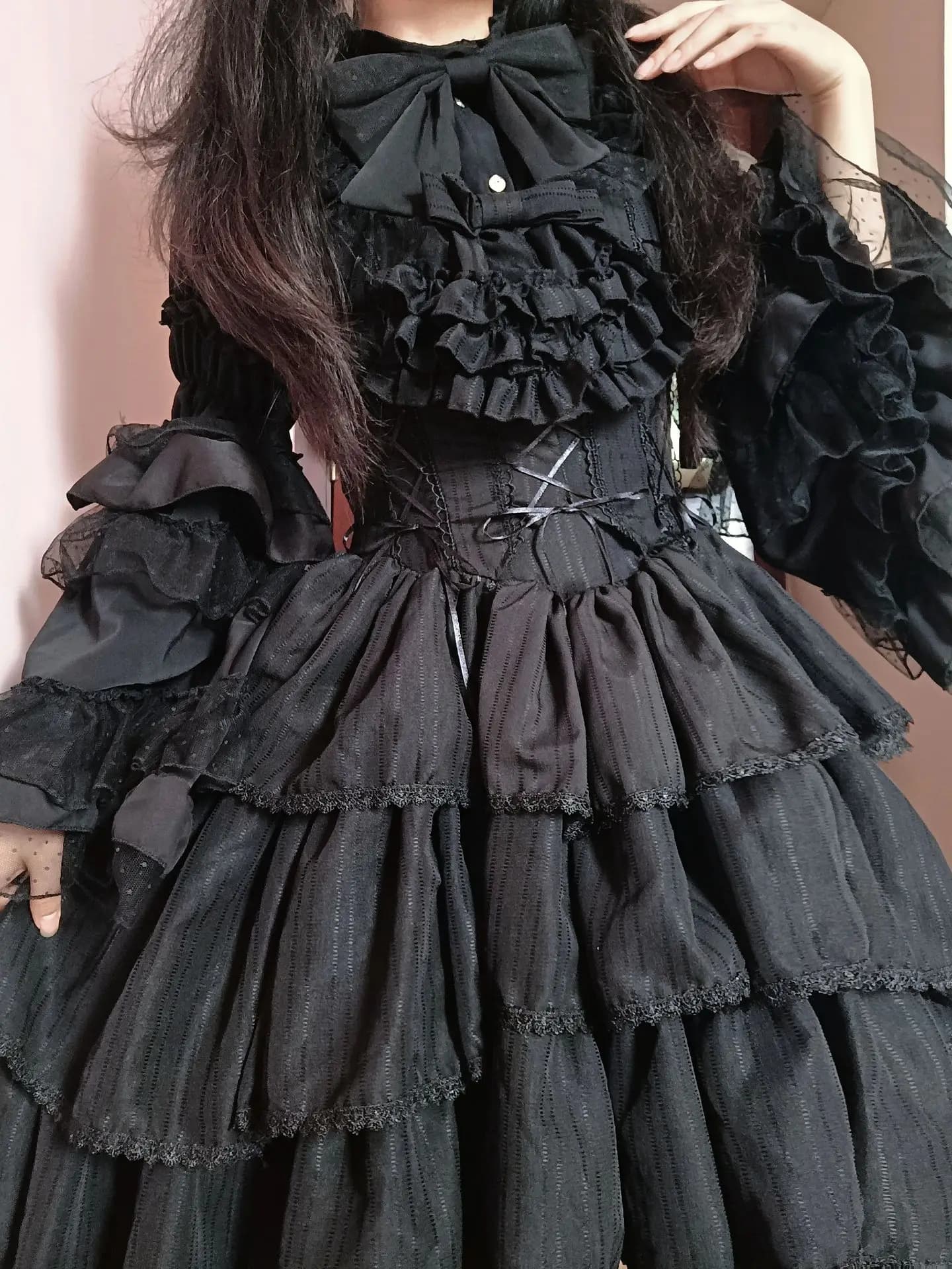 Abito Gotico Nero Lolita JSK da Donna, Nuovo Abito Estivo Primaverile Dolce con Top a Blusa, Vestito a Strati, Cosplay, Abiti da Sposa Floreali