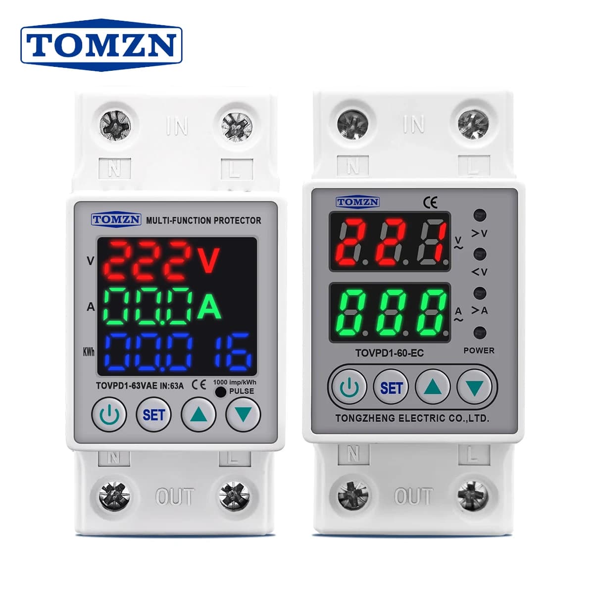 60A 230V Din Rail Adjustable Above And Under Voltage Protector Relay Device with Above Voltmeter Protection Current