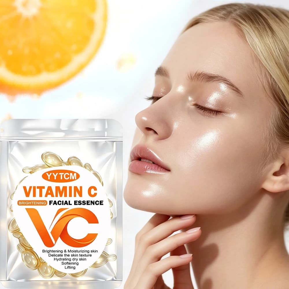 Siero viso alla vitamina C, idratante e illuminante, rassodante per la pelle, contiene vitamina E, retinolo, acido ialuronico, siero per la cura della pelle del viso, 18 capsule/30 capsule/40 capsule/50 capsule/60 capsule/80 capsule/100 capsule