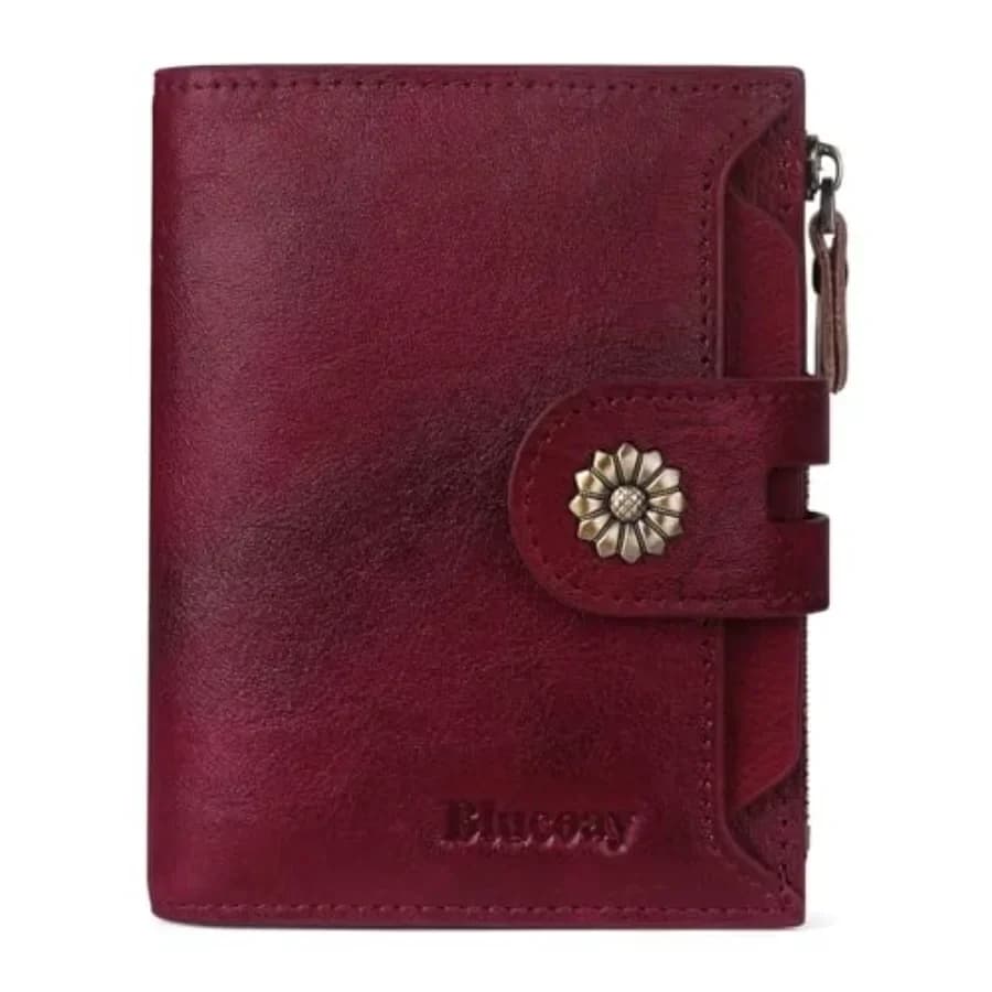 Portafoglio da Donna, Blocco RFID, in Vera Pelle, Portafoglio Bifold Compatto, Porta Carte, Piccolo Portafoglio da Donna con Porta Documenti Rimovibile