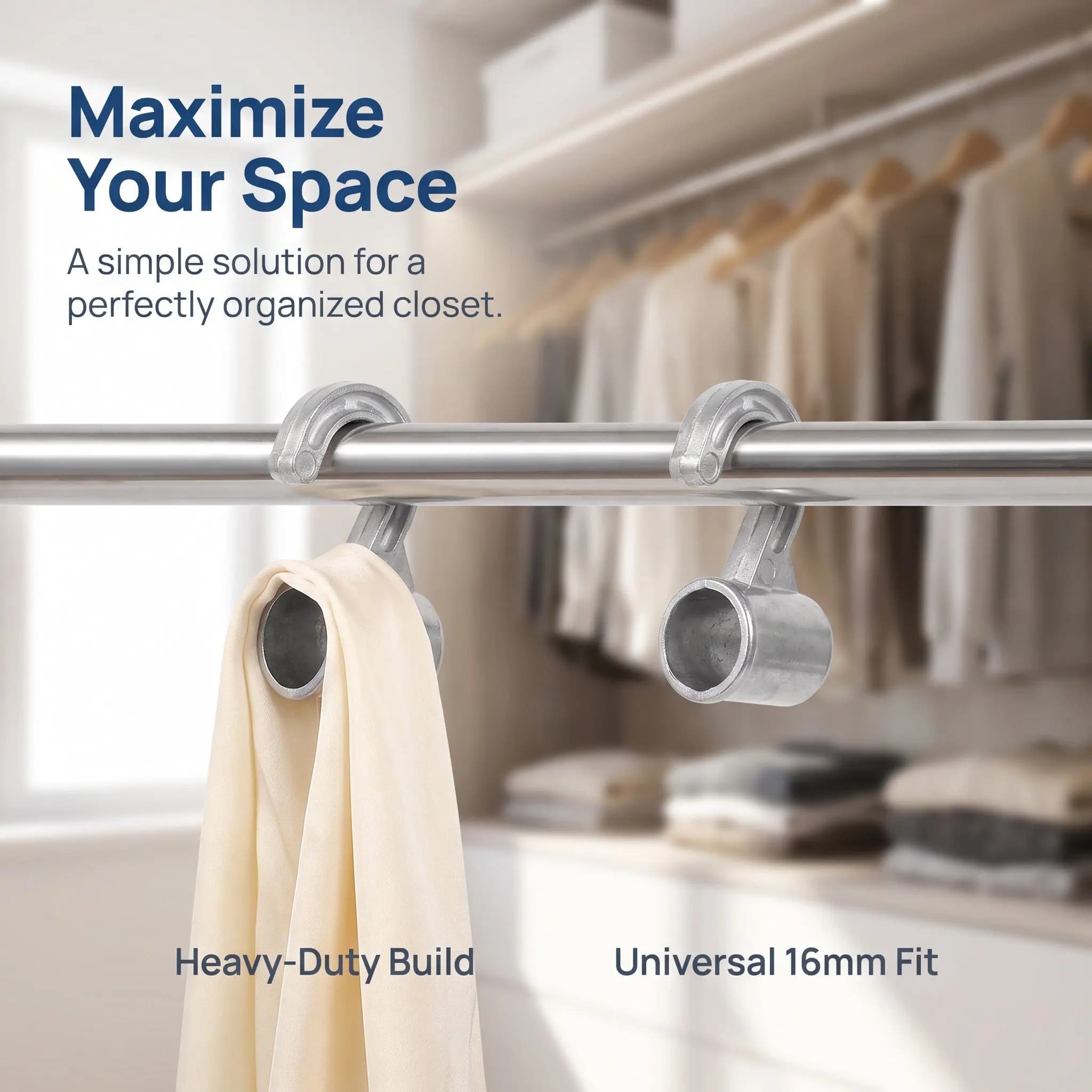 2Pcs Metal Hook Cabinet Hooks Aluminum Alloy Rod Bracket Holder Coat Hanger Closet for Hanging Clothes Holders No Drilling