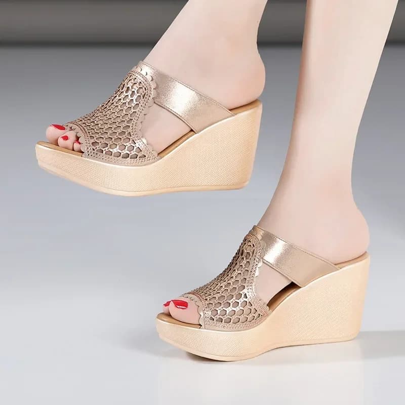 Sandali con Zeppa Eleganti da Donna 8cm, Taglia Piccola 32-43, Scarpe Estive 2025 con Tacco Alto per Ufficio, Spiaggia e Uso Quotidiano