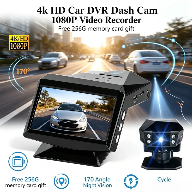 4K HD Car DVR Dash Cam 1080P Video Recorder 170° Wide Angle Night Vision Cycle Recording