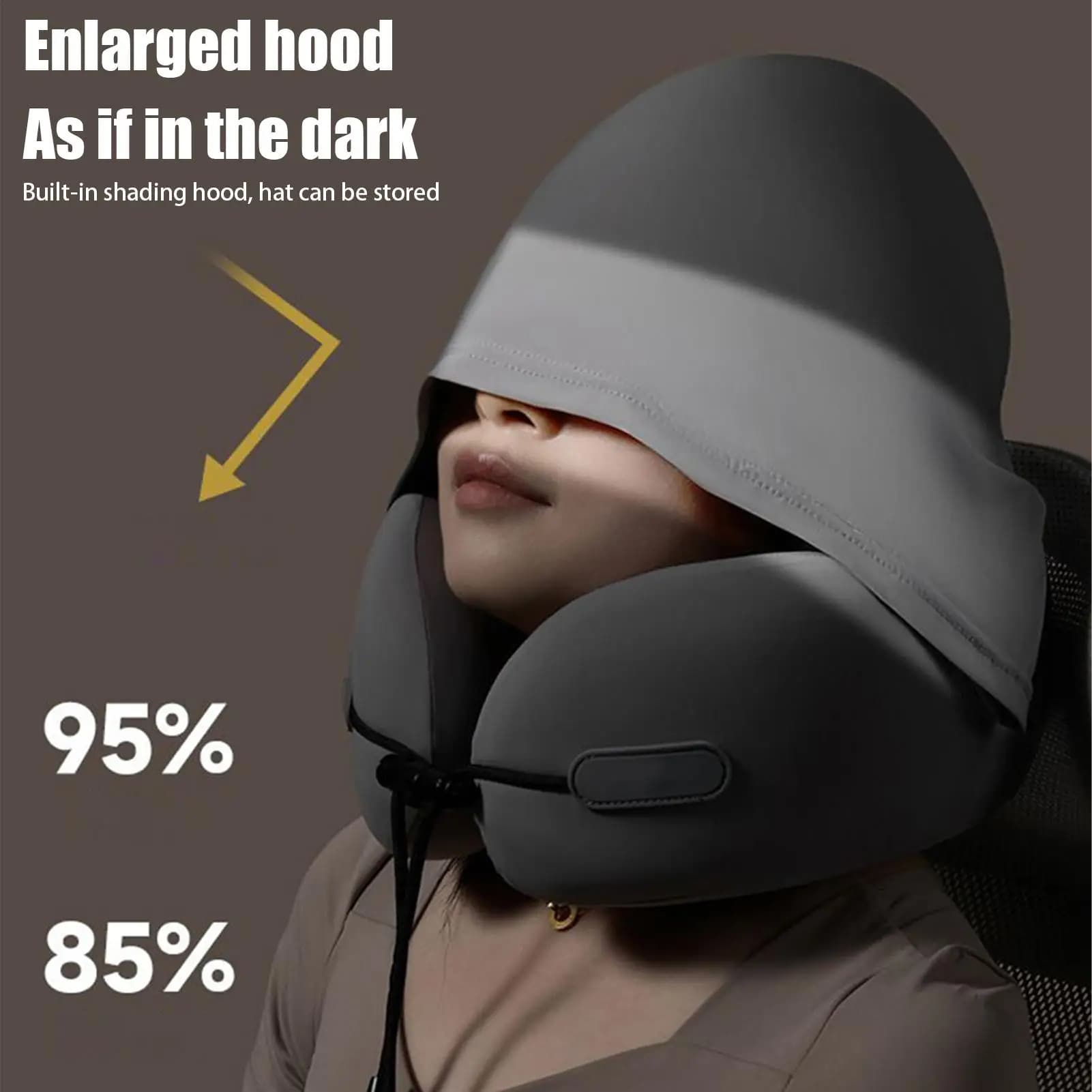 Cuscino a forma di U in memory foam con cappello con cappuccio per poggiatesta ombreggiante da viaggio in auto Supporto per la testa del collo rimovibile Accessorio per interni auto