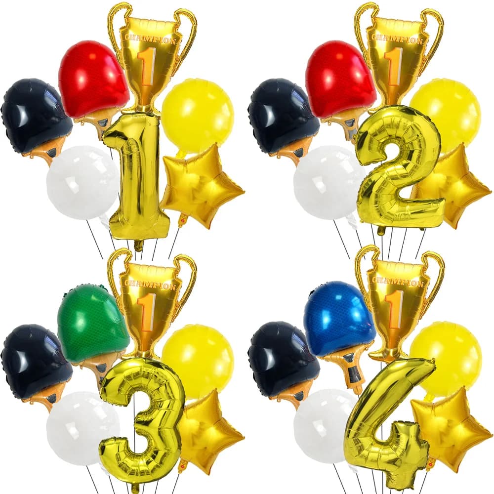 7Pcs Table Tennis Theme Foil Balloon Set Ping Pong Racket Trophy 0-9 Number Balloon Ping Pong Balls Sports Birthday Party Decor