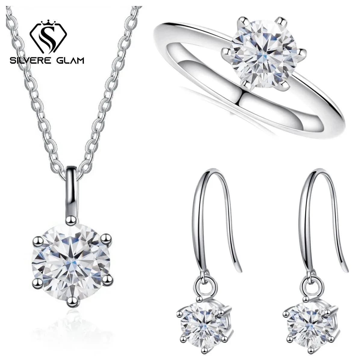 925 Sterling Silver Ring Earring Necklace Jewelry Set 3CT D Color Moissanit Simple Atmosphere Women's Jewelry For Party Gift