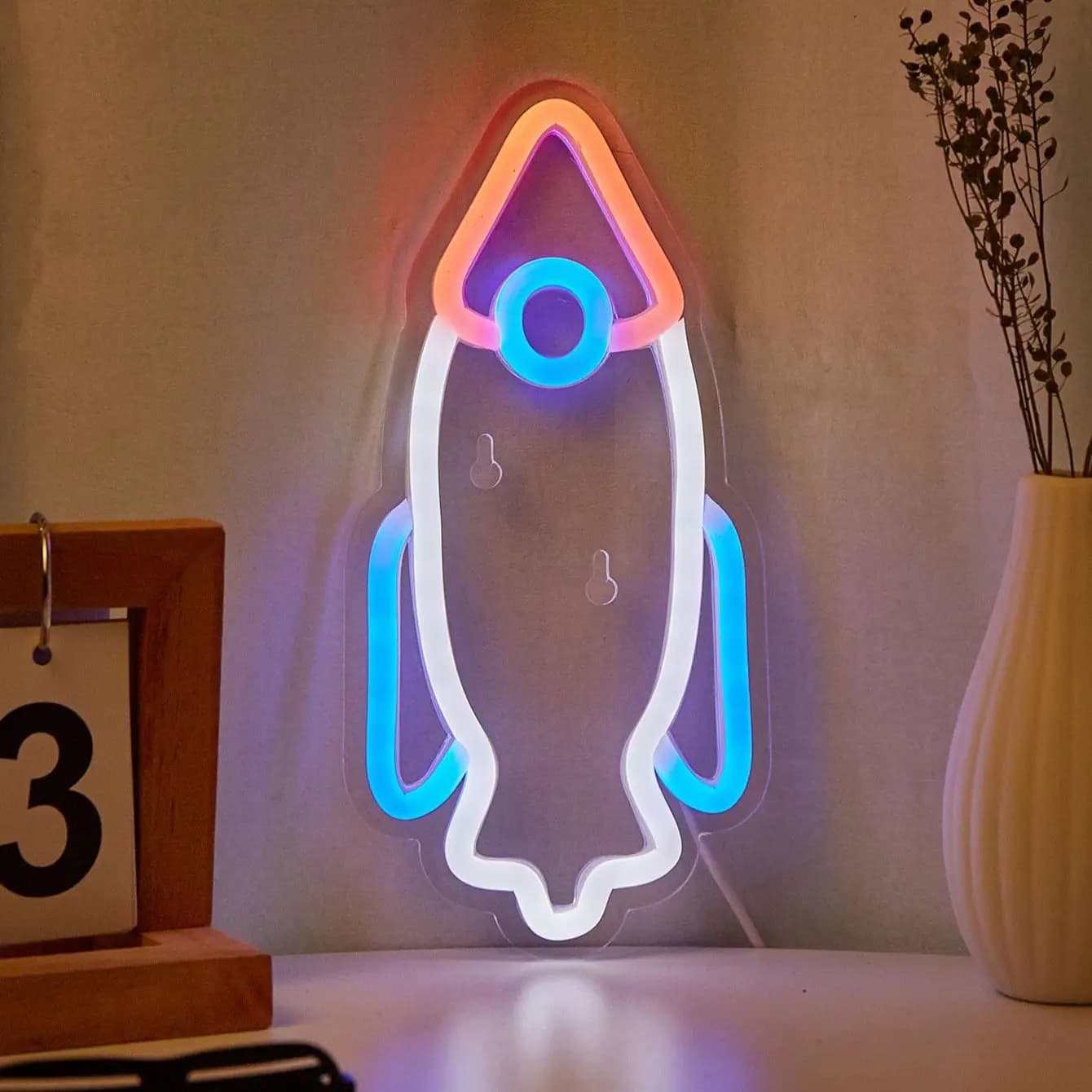 Chi-buy Insegna Luminosa LED a Forma di Razzo, Alimentata via USB, Adatta per Camera da Letto, Matrimoni, Halloween, Ringraziamento, Natale