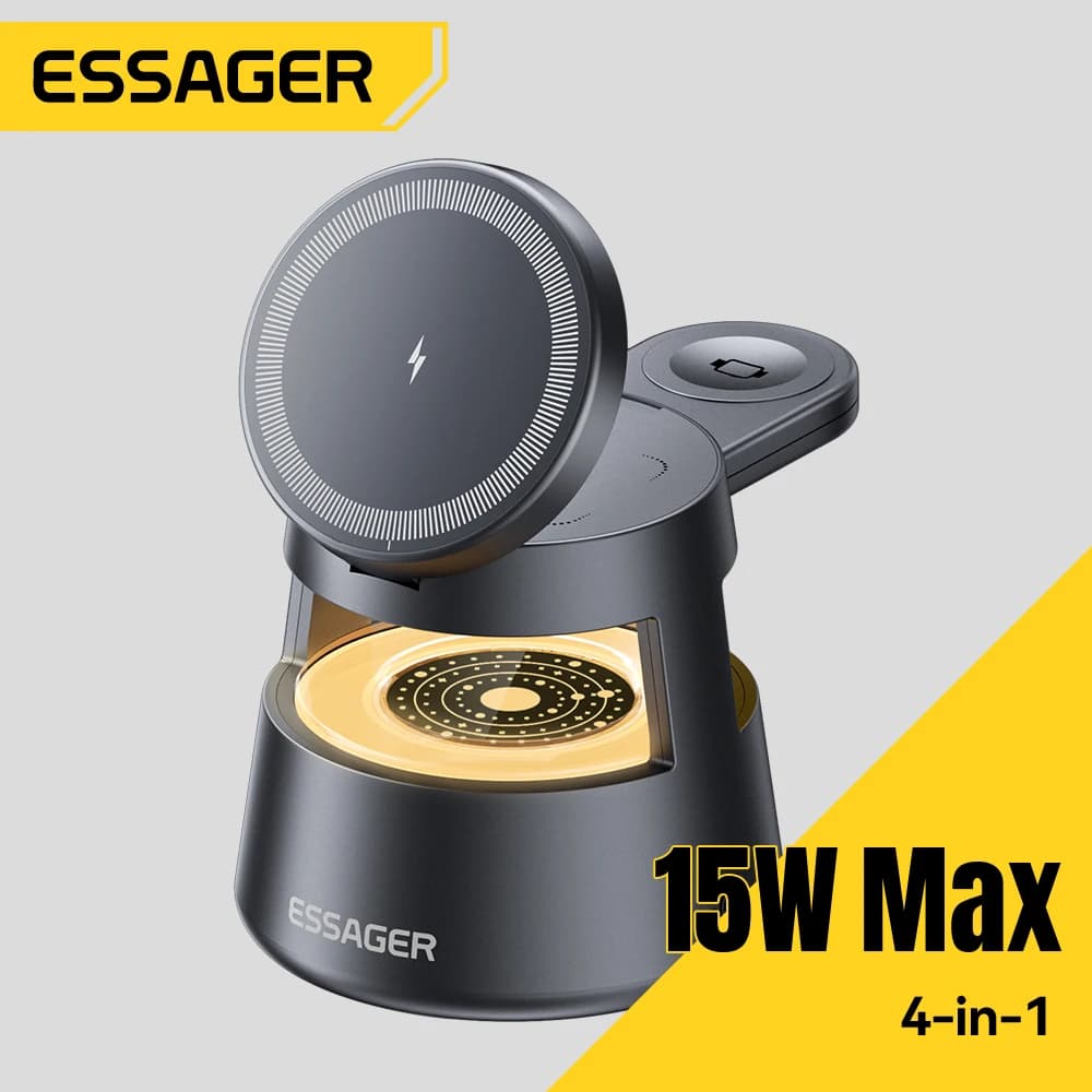 Essager 4 in 1 Magnetic Wireless Charger Support for iPhone 16 15 14 13 12 Apple Watch 9 8 Airpods Pro 15W Quick Charging Station