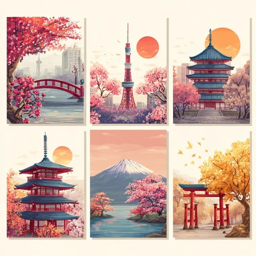 15x20cm digital painting canvas Fuji At Sunset anniversary gift, with acrylic paint images and digital coloring.