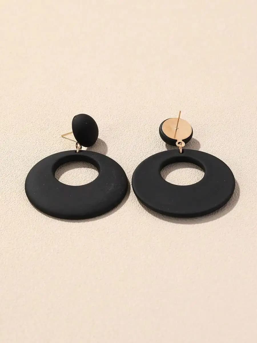 Matte Black Oval Hoop Earrings With Small Sphere Stud For Women Daily Stylish Jewelry