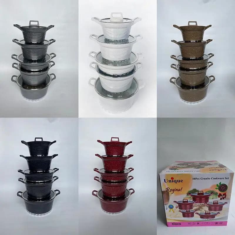 Set di utensili da cucina antiaderenti in alluminio, dieci pezzi, padella, pentola per zuppa, set di utensili da cucina per uso domestico, pentola per stufati, pentola regalo