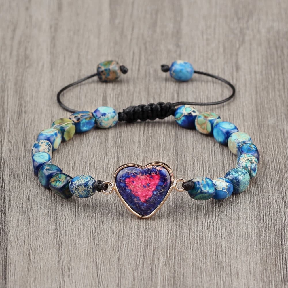 New Women Bohemian Bracelets Natural Heart Shape Emperor Stone Beads Bracelets Hand Woven Healing Reiki Yoga Bangle Jewelry Gift