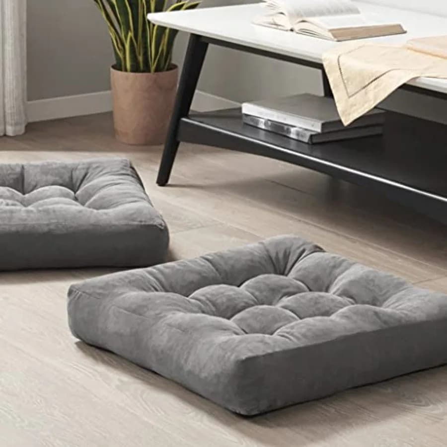 Meditation Floor Pillow Set of 2, Square Large Pillows Seating for Adults, Tufted Corduroy Cushion for Reading Nook, Classroom