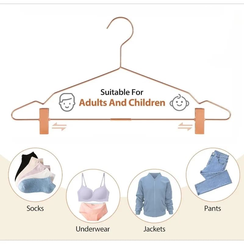 Metal Clothing Hangers with Adjustable Clips for Adults Clothes Heavy Duty Home Wardrobe Storage & Display Clothes Rack Hangers