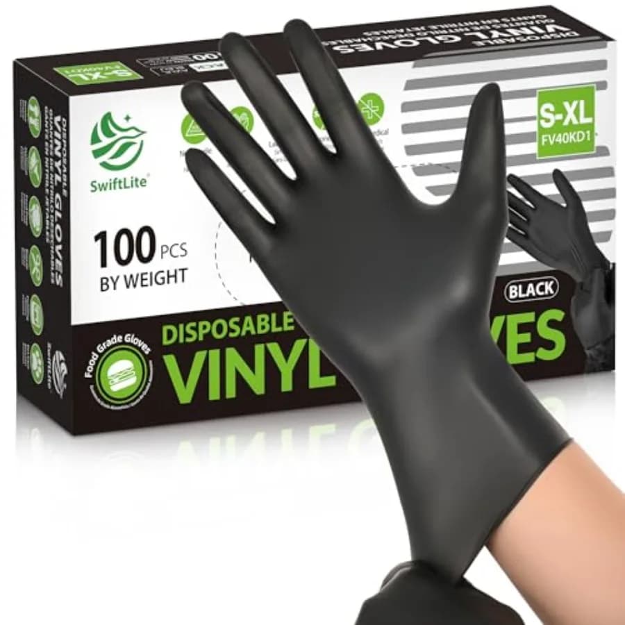 SWIFTLITE Black Vinyl Gloves, Food Grade Gloves Disposable Latex Free and Powder Free, Guantes for Cleaning Cooking Food Prep