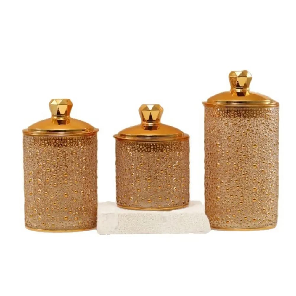 Barattolo Ermetico per Alimenti con Coperchio, Bottiglia in PET Riutilizzabile, Contenitore per Dispensa, Barattoli per Spezie con Foglia d'Oro, per Piano Cucina