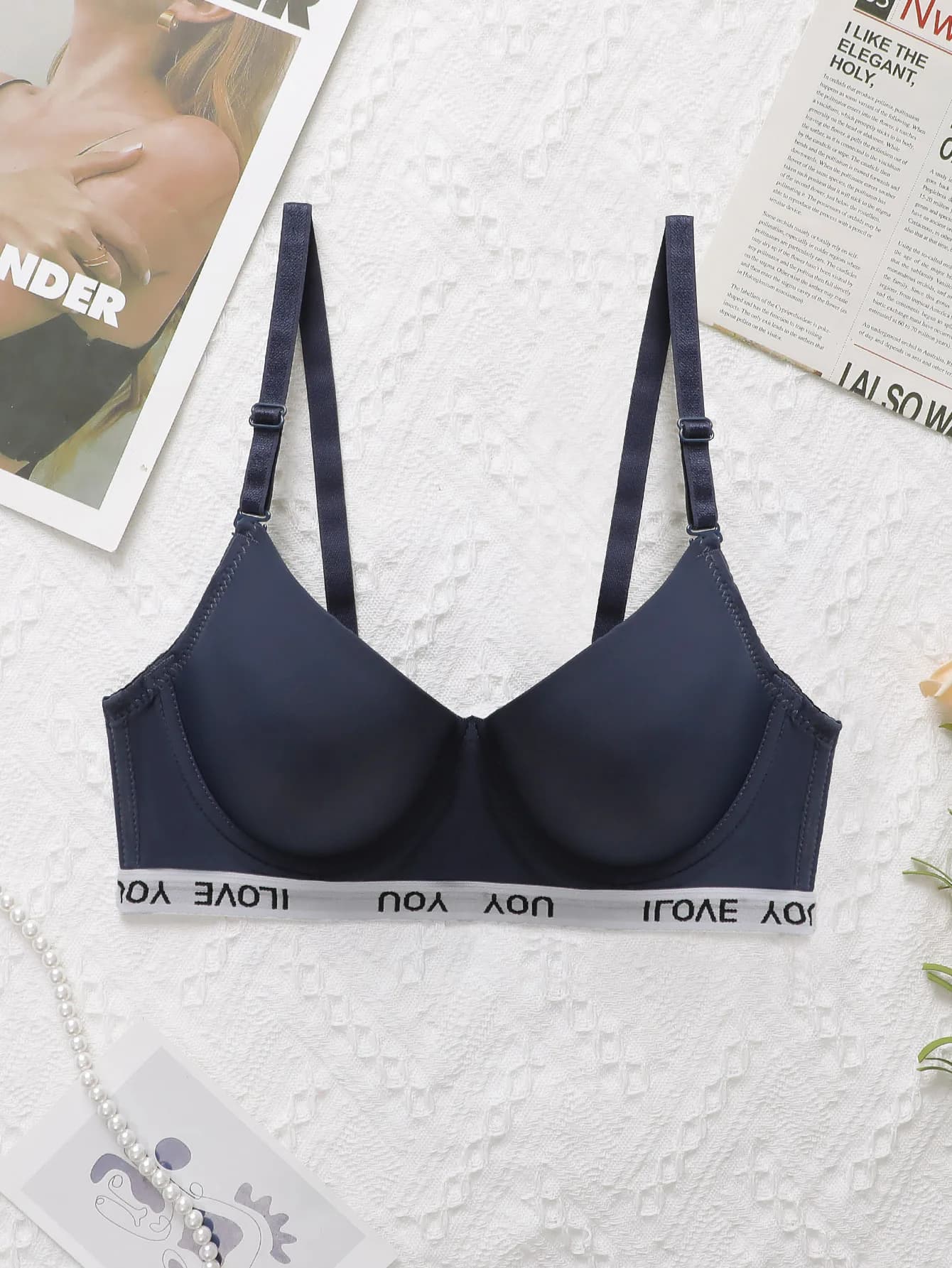 Reggiseno da donna sexy con cintura ricamata con lettere, con anello in acciaio, spalline push-up regolabili, intimo comodo B6070