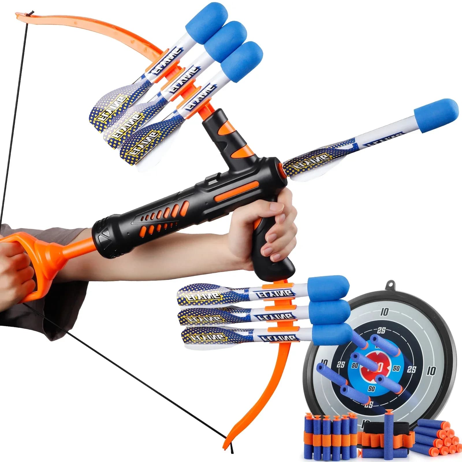 Set di tiro con l'arco per bambini, set di arco e frecce in schiuma, frecce con punta in schiuma resistente agli urti, regalo giocattolo da esterno per ragazzi e ragazze, regali di Halloween/Natale