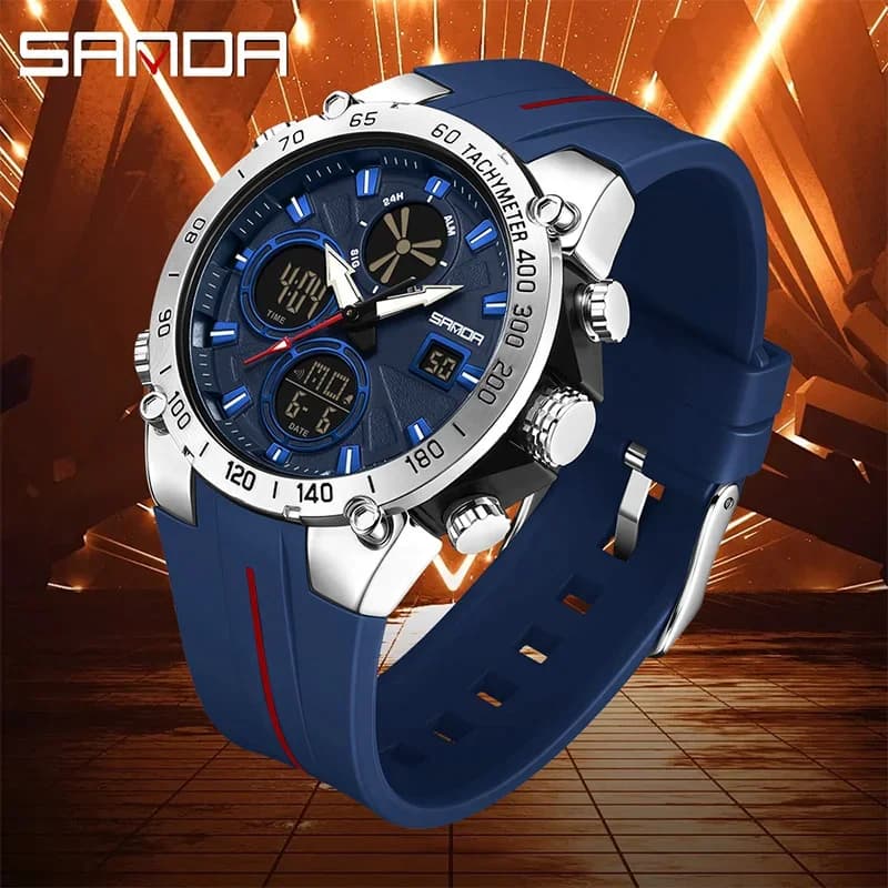 SANDA men's sports watch waterproof LED analog digital double display electronic watch chronometer men's quartz watch