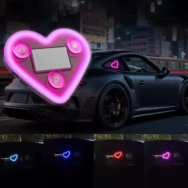Luce solare universale a forma di cuore per auto – Lampada d'atmosfera a forma di cuore color pesca per esterni e interni auto, decorazione per finestrini, luce notturna d'atmosfera