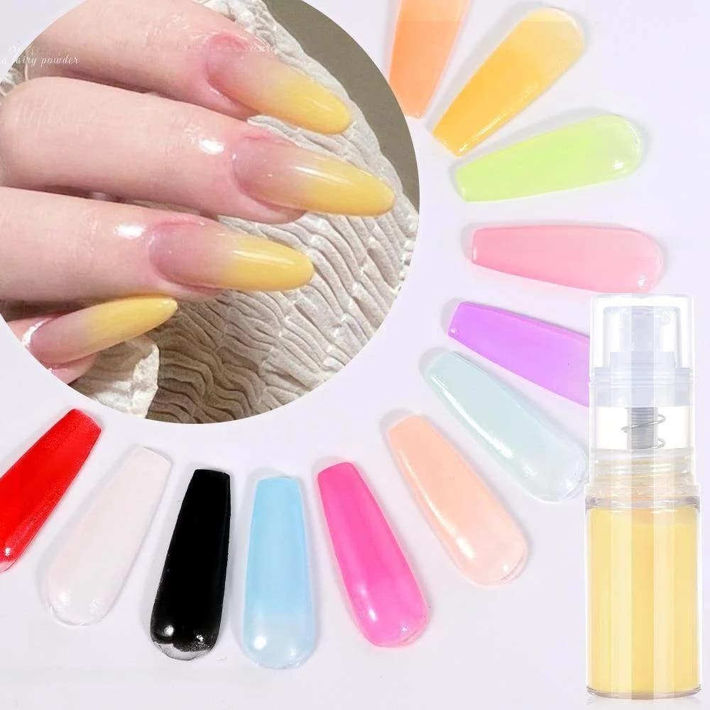 Polvere Spray per Unghie in 12 Colori Cristallini, Effetto Sfumato Brillante, Polvere Perlata Fine per Nail Art