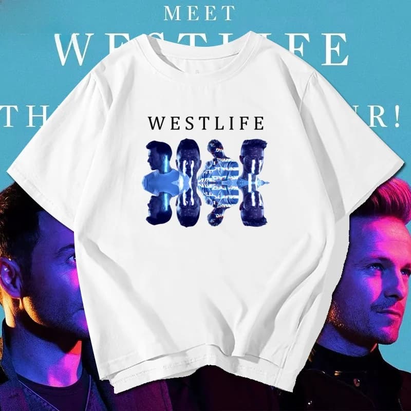 Westlife Concert Half Sleeve T-Shirt Rock Band Men's Summer Clothes Cotton Knitted round Neck Short Sleeve Printed T-Shirt