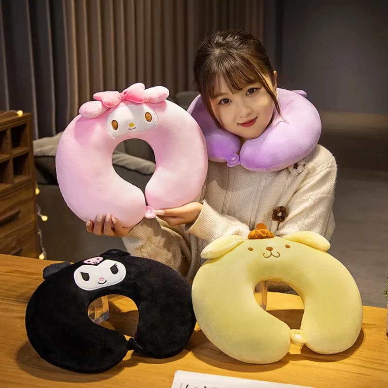 Cuscino da Viaggio a Forma di U Sanrio My Melody Kuromi Pompompurin, Cuscino per il Collo con Personaggi Cartoon, per Uso Quotidiano