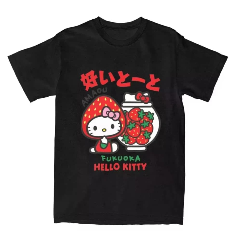 Summer Bestseller Hello Kitty Strawberry Cute Cartoon Pattern T-shirt From Sanrio Pure Cotton Material Trendy and Versatile