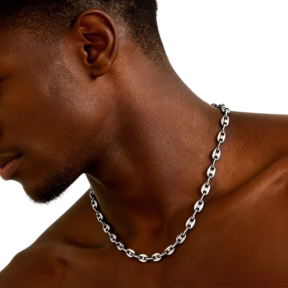 1pc 5mm Minimalist Pig Nose Chain Coffee Bean Chain Oval Hollow European And American Easy Chain Jewelry Unisex Versatile Everyd