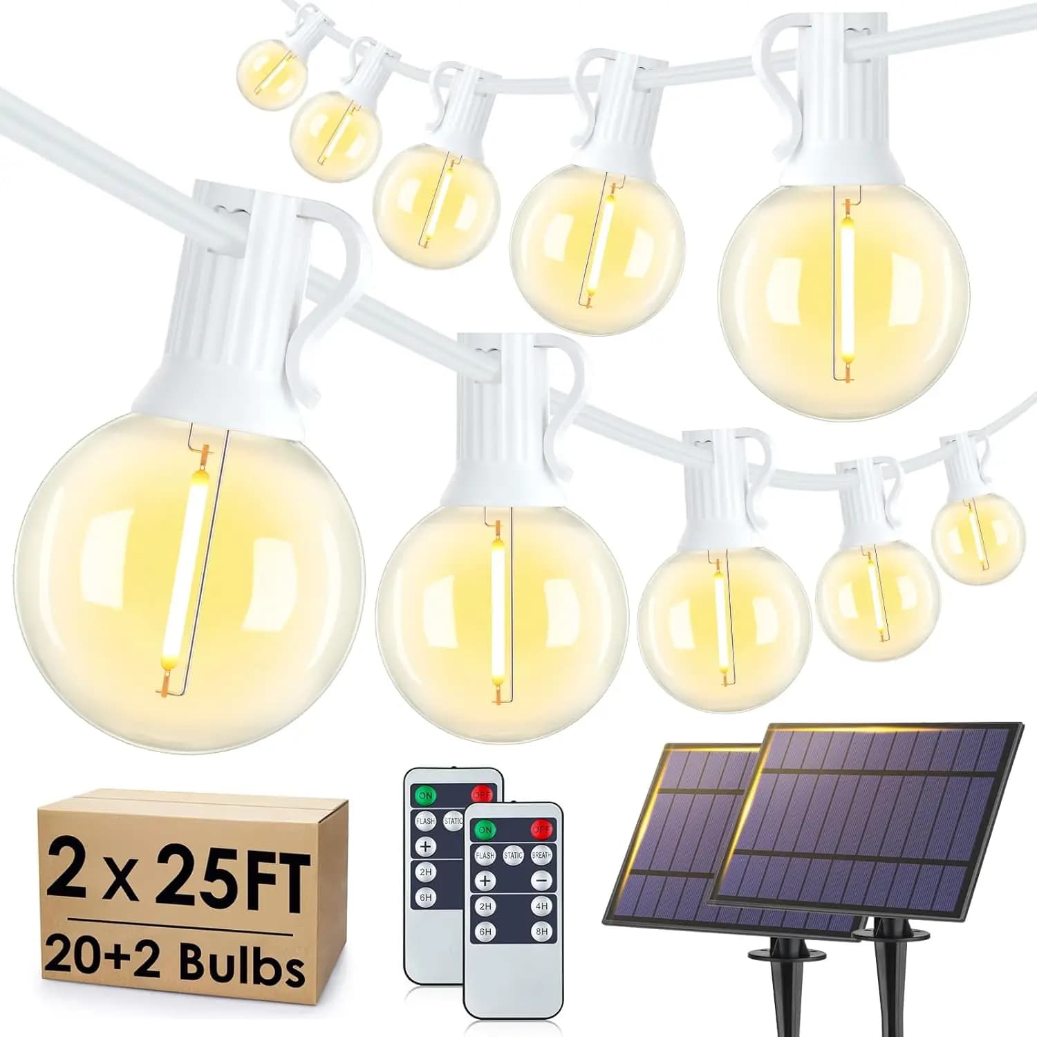 Luci Solari a Stringa da Esterno da 15 Metri con Telecomando, Impermeabili Dimmerabili 3 Modalità per Patio, Feste e Bistrò - Bianche