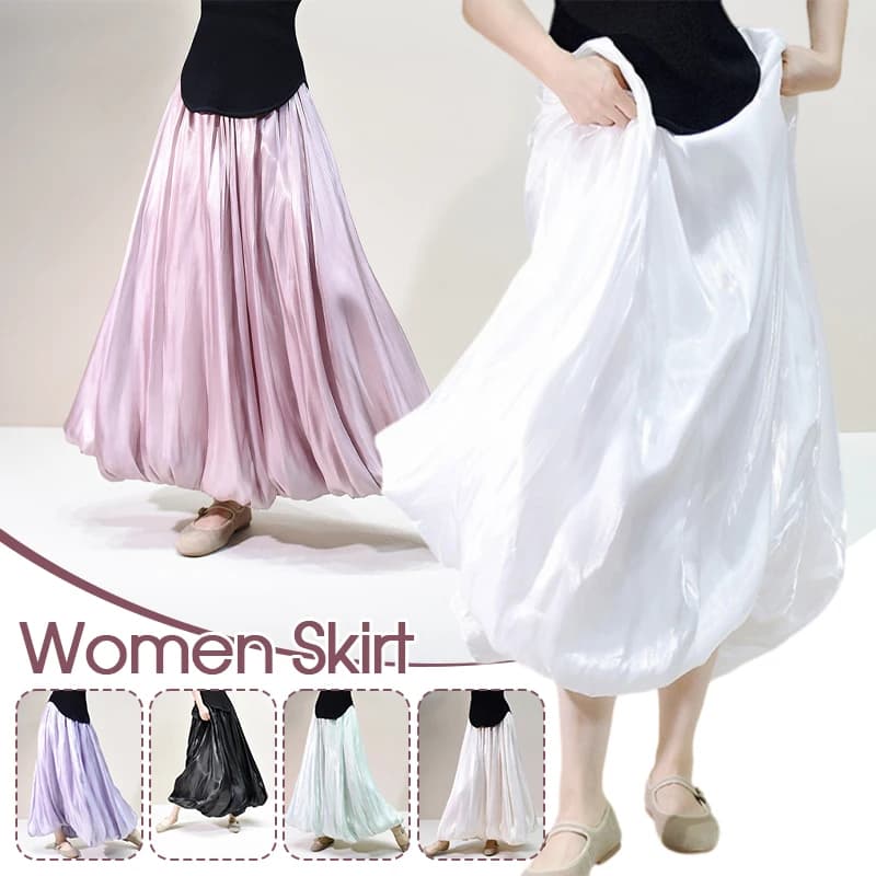 NEW Glossy Satin Elegant Skirt Women's Spring And Summer Fashion Casual A-line Long Skirt French Pleating Bud Skirt Pendulum