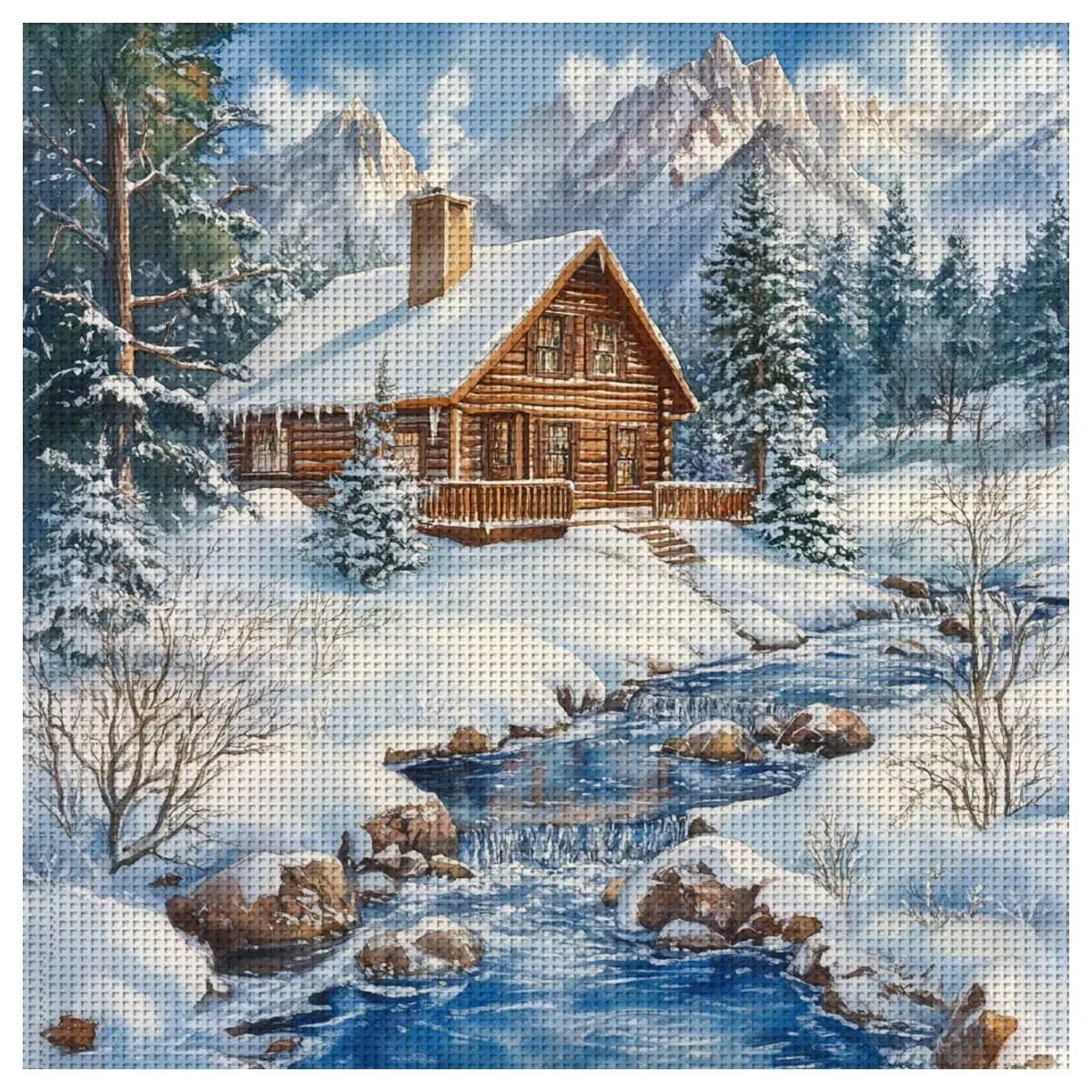 1pc 40X40CM/15.74inch Snow scene stamped cross stitch kit DIY kit 11CT/14CT DIY Embroidered set DIY Cross-Stitch Set