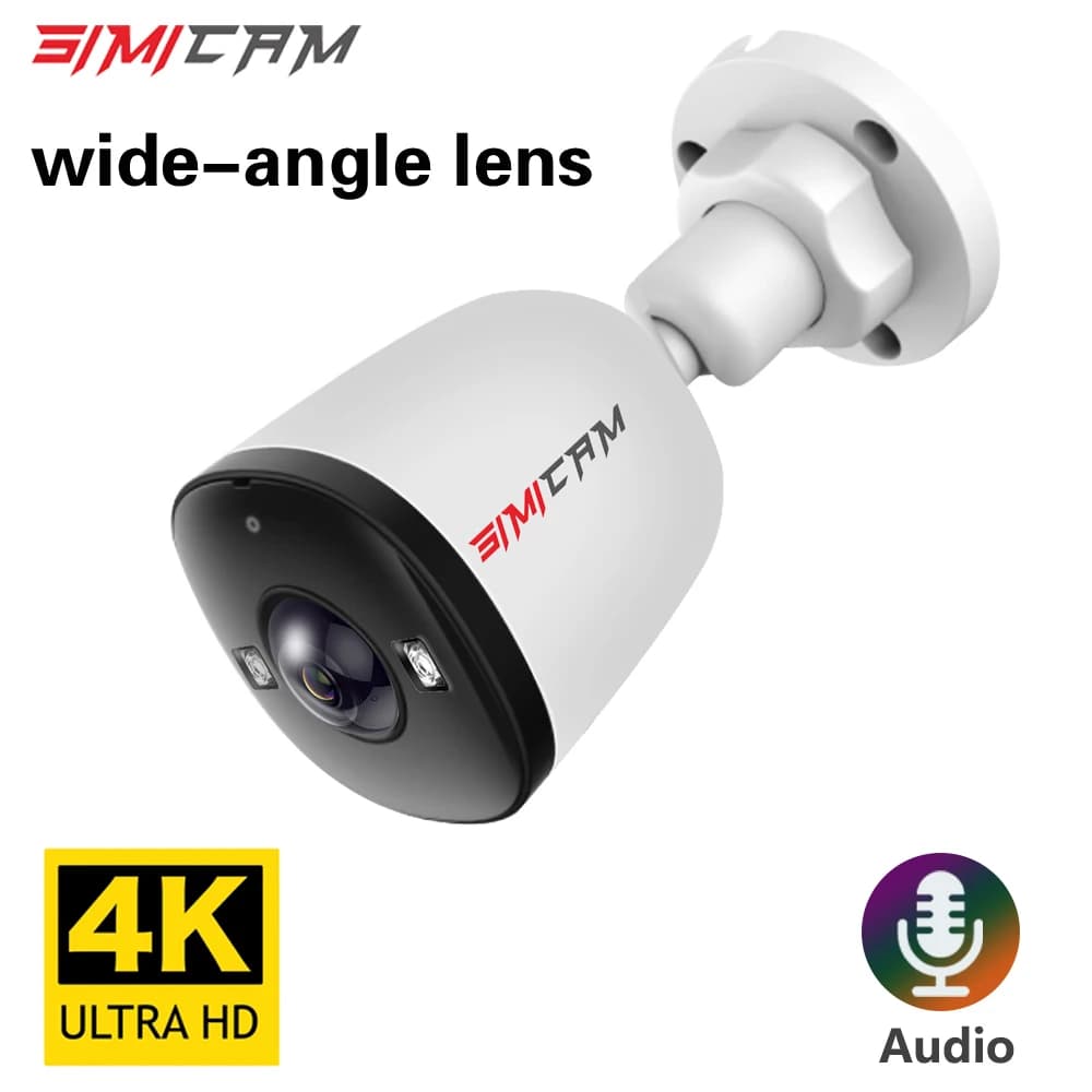 Obiettivo grandangolare ultra grande 4K 8MP POE IP Caemra 5MP 4MP 1.6MM 2.8MM Allarme intelligente visione notturna a colori funziona con NVR Audio Onvif