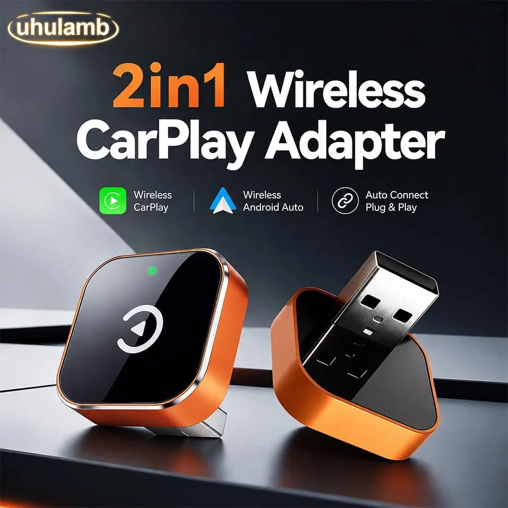 Uhulamb NEW Wireless CarPlay Android Auto 2IN1 Wireless Adapter Smart Mini Box Plug And Play 5.8G WiFi Fast Connect Car AI Box