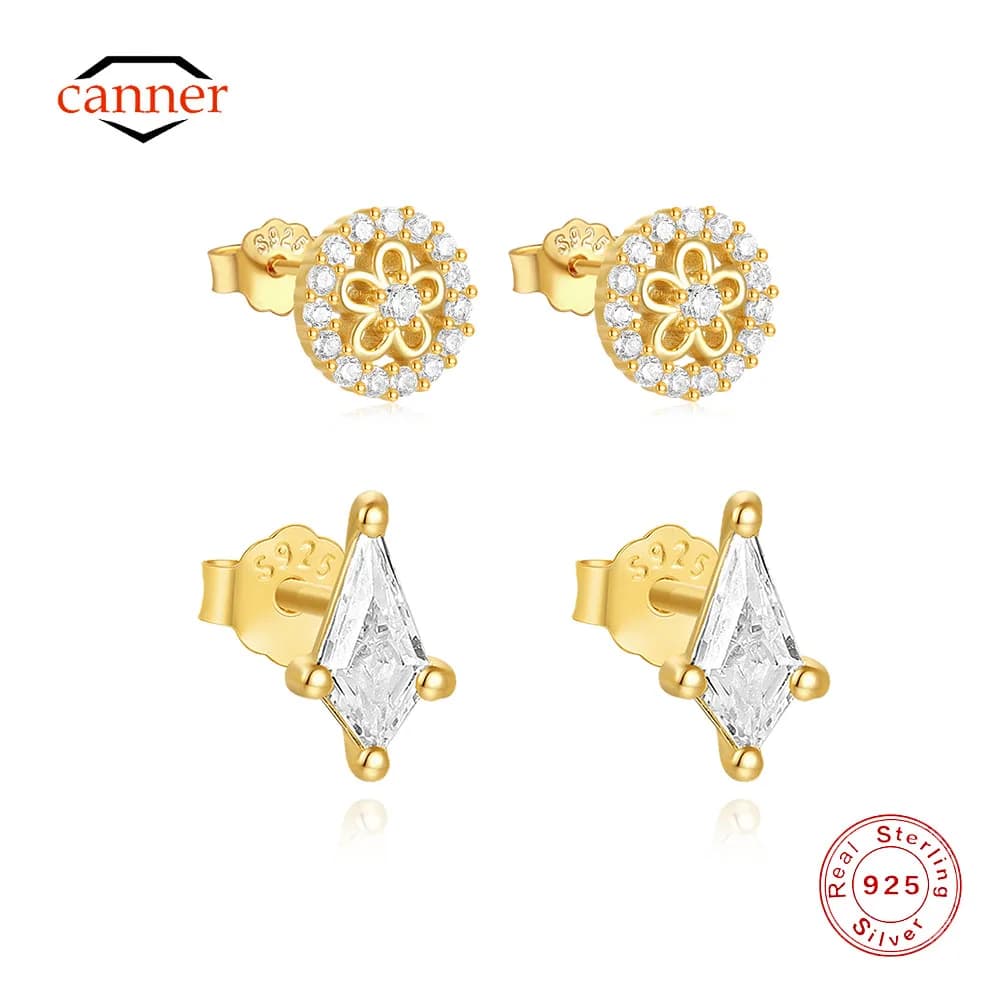 CANNER 925 Sterling Silver Simple Flower Round zircone delicato orecchino a bottone per le donne Ins orecchino a forma di aquilone regalo di gioielleria raffinata