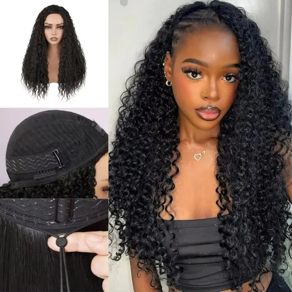 Parrucche Mezze Riccioline in Capelli Umani Veri 3 IN 1 con Clip e Cordoncino, Parrucca Mezza Ricciolina Birmana Senza Colla